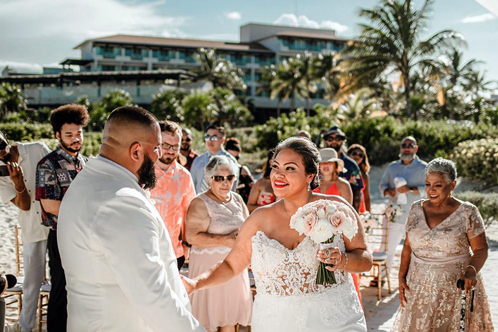 Bride and groom lovingly gazing at one another.  