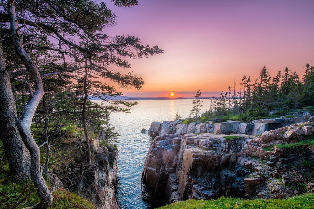 Ravens Nest Sunset on Schoodic Peninsula looking towards Arcadia National Park