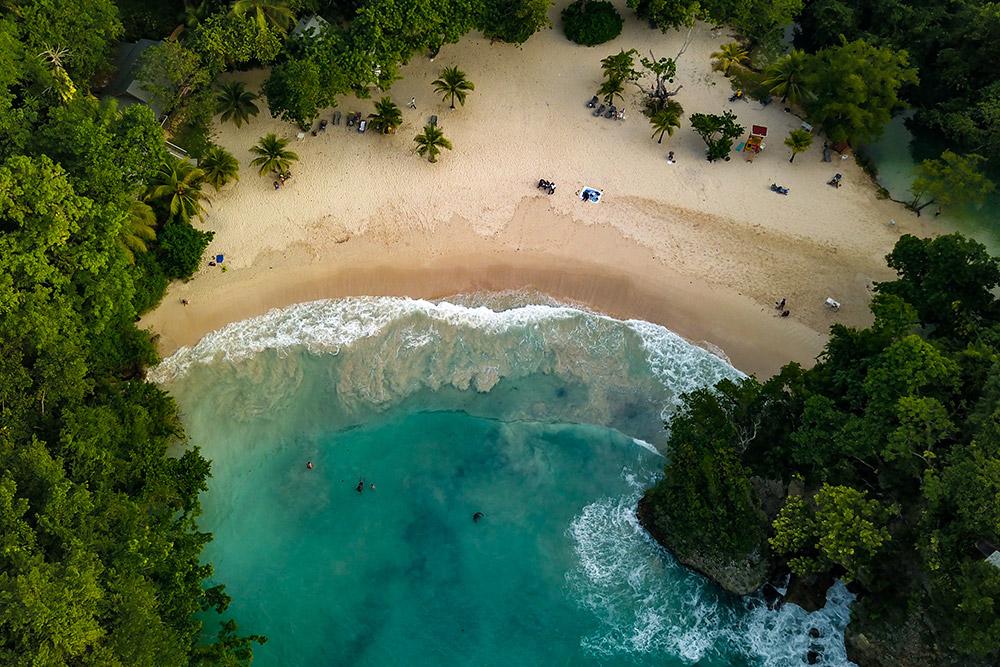 Aerial view of pristine beach at Port Antonio