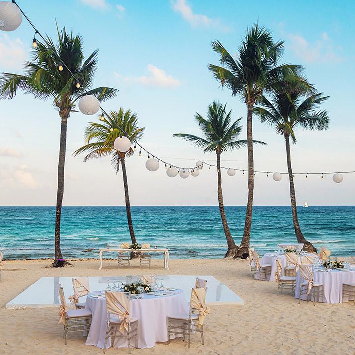 Wedding reception setup on the beach